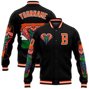 Personalizado negro naranja-blanco elefante 3D patrón de diseño bombardero Full-Snap Varsity Letterman chaqueta cortavientos de los hombres Varsity chaqueta - Product Image 1