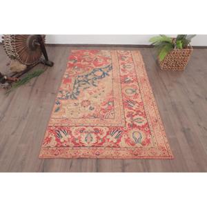 Alfombra Turca, Alfombra Decorativa de 3.4x5.6 pies, Alfombra Vintage de Lana con Parches Rojos - Product Image 1