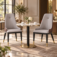 Chaise de salle à manger moderne de luxe en bois massif avec accoudoirs en cuir et structure métallique pour hôtel et restaurant