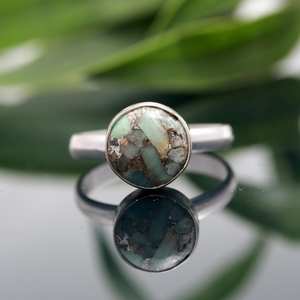 Anillo turquesa de amazonita de cobre, Plata de Ley 925, 10x10mm, piedras preciosas, diseño sencillo, incrustaciones de diamantes, ónix de rodio para bodas - Product Image 1