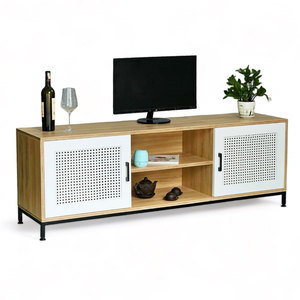 Mueble para TV Moderno Minimalista con Puerta de Ratán 160x40x55cm, Patas de Madera Contrachapada y Hierro, Mueble para el Hogar KTV68107 - Product Image 1