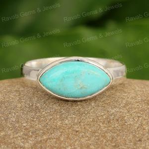 Véritable Arizona Turquoise Marquise Forme 8x16mm Fine Handmade 925 Sterling Silver Bezel Ring for Women Rose Gold Hot Selling for - Product Image 1