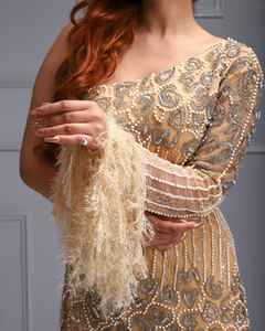 Elegante vestido de cóctel de verano Antiestático de longitud completa para mujer, bordado de malla de poliéster transpirable, cuentas de perlas para fiestas nocturnas - Product Image 4