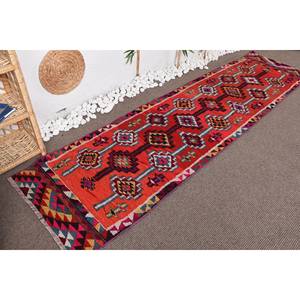 Alfombra turca Vintage de lana roja Bohemia clásica, patrón de retazos de 2,5X9,7 pies para entrada, pasillo Rectangular, alfombra de látex para cabecera - Product Image 3