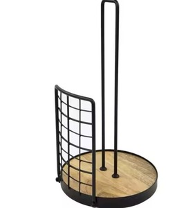 Portarrollos de papel negro con exquisita base redonda de madera, dispensador de rollo independiente para uso en cocina y restaurante - Product Image 4