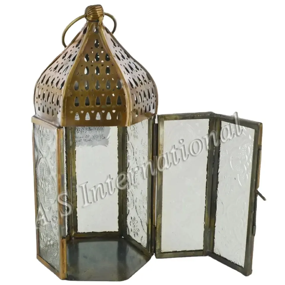 Candelabro de Metal antiguo para decoración del hogar y de la boda, soporte de vela grande y elegante con linterna de Metal de vidrio transparente