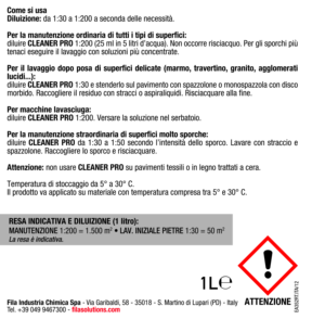 FILA Surface Care Solutions CLEANER PRO Nettoyant liquide neutre pour sols concentré pour porcelaine, béton, terre cuite - Product Image 3