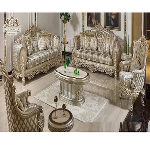 Juego de muebles de salón pulidos de plata tallada clásica Juego de sofás tallados a mano de 8 plazas para el hogar Muebles de salón tallados de estilo francés - Product Image 1