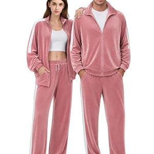 Men's 2-Piece Waterproof Breathable 100% Cotton <b>Velour</b> Full-Zip <b>Tracksuits</b> with Velvet Jacket and Pant Sports Suit - Product Image 2