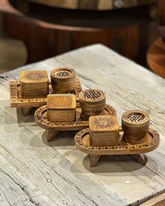 Juego de quemador de incienso Bakhoor de madera artesanal con caja de almacenamiento y bandeja tallada, juego decorativo de soporte para incienso árabe - Product Image 1