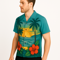 Kemeja Hawaii Floral Anti-Kerut Sublimasi Custom, Kancing Penuh, Poliester Ringan, Lengan Setengah, Musim Panas, Pria |   Seluruhnya