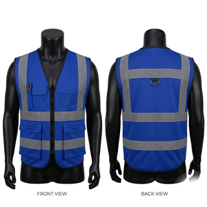 Chaleco de Seguridad Reflectante Azul de Malla de Poliéster de 120 GSM con Logotipo Personalizado por Transferencia Térmica y Bolsillos - Product Image 1