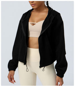 Women's polyester outdoor sport crop top hoodie running training blank casual zip up short top cropped hoodie streetwear - Product Image 4