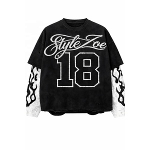 Pulls en maille personnalisés OEM, marque personnalisée, pull d'hiver ample, patch en strass, délavé au soleil, double couche, impression sur écran, lavage à l'acide - Product Image 1