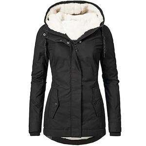 Chaqueta con Capucha de Piel de Oveja Teñida en Color Sólido para Mujer |   Abrigo de Invierno Cálido con Forro Polar, Cierre y Bolsillos, Estilo Vintage, Manga Larga - Product Image 5