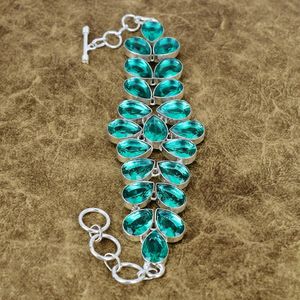 Bracelet en argent sterling fait main avec apatite verte et quartz, lien en forme de poire, bijoux cadeau - Product Image 6