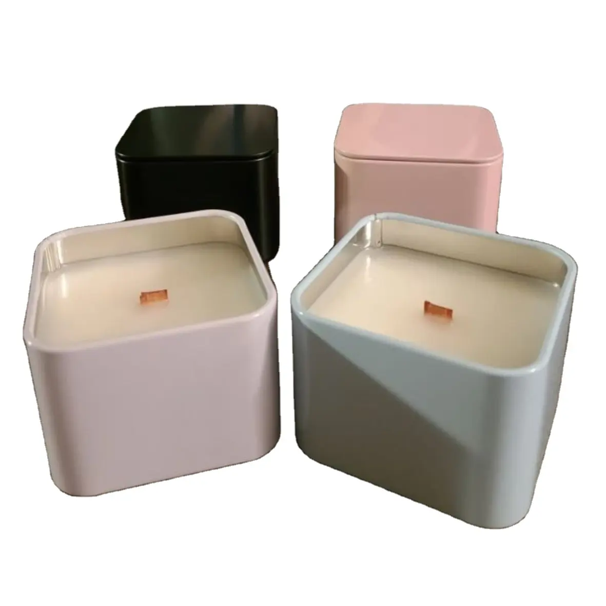 Handmade Unique Candle Jars Square Designing with pestle colors hand crafted metal tin Box With Metal Lid candle holder design