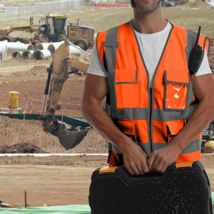 Gilet de sécurité réfléchissant haute visibilité 100 % polyester avec fermeture éclair, couleur et logo personnalisables, écologique pour les tenues de travail estivales (vente en gros) - Product Image 5