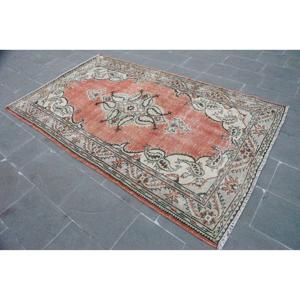 Grand tapis turc 5x8,3 pieds, tapis oriental rouge beige en laine - Product Image 2