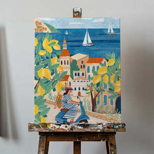 Affiche de voyage encadrée de Caroline Bonne Mller, représentant une femme sur la côte d'Amalfi, Italie, pour décoration murale - Product Image 3