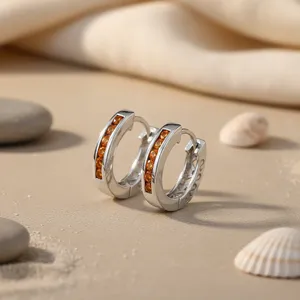 Boucles d'oreilles créoles en argent avec pierre précieuse orange pour femmes - Product Image 2