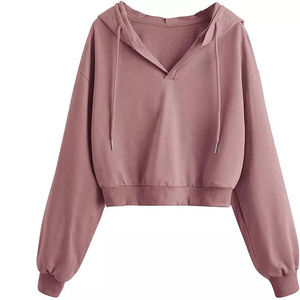 2025 haute qualité Logo personnalisé femmes col en V haut court sweats à capuche en gros femmes sweats à capuche filles porter à capuche - Product Image 6