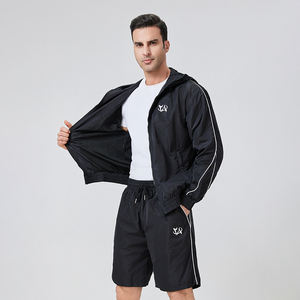 Hommes nouvelle mode Baggy fermeture éclair coupe-vent survêtement ensemble 100% coton hiver Nylon Polyester veste Shorts coupe-vent veste - Product Image 4