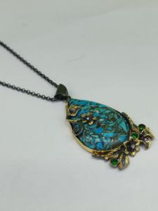 Collar con Colgante de Turquesa en Plata de Ley 925 Hecho a Mano, Estilo Vintage, Joyería para Mujer - Product Image 3