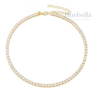 Venta caliente 925 Plata 14K Chapado en oro 4mm Moissanite Diamond Tennis Gargantilla Cadena para hombres - Product Image 1