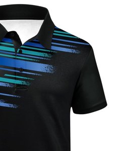 Polo à manches courtes pour homme personnalisé Noir avec des rayures graphiques bleu sarcelle Tissu respirant de qualité supérieure Vêtements de golf décontractés OEM - Product Image 2