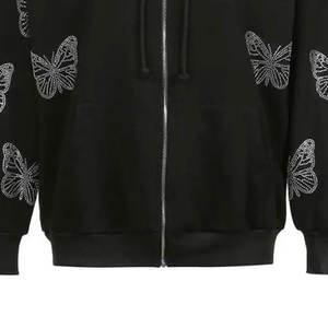 Vente en gros de sweats à capuche surdimensionnés personnalisés noirs avec strass, sweats à capuche streetwear avec strass - Product Image 3