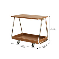 Table d'appoint roulante en gros avec plateau en bois massif, cadre en acier inoxydable, table basse mobile, chariot de service moderne de luxe, finition noyer