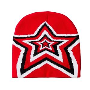 หมวกถักสีแดงแจ็คการ์ดสีดำสีขาวลายสัตว์หมวกอะคริลิคฤดูหนาวที่อบอุ่นใส่ได้ทั้งชายและหญิง3D งานปักโรงงาน OEM ODM - Product Image 1