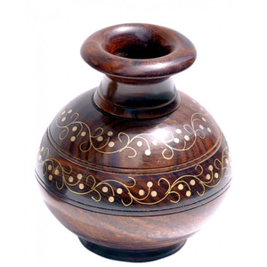 Matka & Handi en bois fabriqués à la main, Pot de fleur en bois Matka Vase en bois, Pot de Matka d'eau Himachal en bois antique - Product Image 6