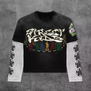 Hommes Nouveau DTG Graphics Retro Double Couche T Shirt Oversized Round Neck Cotton Long Sleeve Tops Y2K Double Couche Long Sleeve - Product Image 2