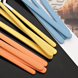 Stylish stainless steel cutlery <b>set</b> with light blue handle and modern <b>artistic</b> design for dining and dessert serving from India - Product Image 5