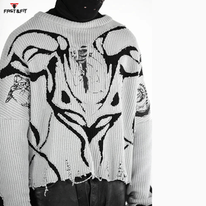 Pull d'hiver pour homme en laine/cachemire à manches longues, col rond, logo sur le devant, tricoté, anti-rides, séchage rapide, design personnalisé, haute qualité - Product Image 3