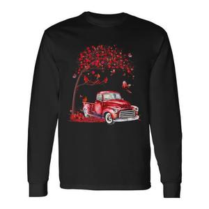 T-shirt à manches longues avec motif cardinal émouvant et camion rouge vintage sous un arbre, chemise promotionnelle élégante - Product Image 1