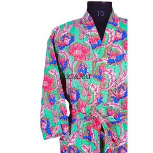 Peignoir kimono de luxe en coton 100% de haute qualité pour femmes, longueur intégrale, col en V, manches 3/4, robe kimono pour vêtements de nuit - Product Image 6