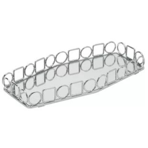 Plateau miroir rond en métal noir élégant, best-seller, avec un design ajouré circulaire, pour la décoration de la maison et l'affichage sur table, meilleur prix - Product Image 4