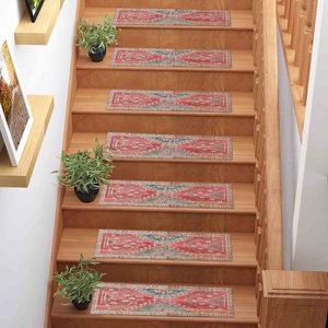 Alfombra Moderna Estampada, Diseño Kilim, Verde y Naranja, Fácil de Limpiar, Goblen - Product Image 3