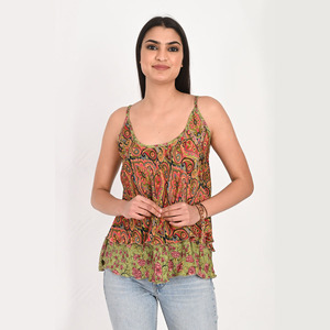 Women's Handmade Recycled Sari <b>Silk</b> <b>Top</b> Spaghetti Strap Tank <b>Top</b> for Summer - Product Image 1