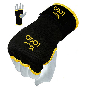 ถุงมือมวยสีดำสีเหลืองด้านในแบบยืดหยุ่นสำหรับป้องกันข้อมือถุงมือเล่นกีฬาพิมพ์โลโก้ได้ตามต้องการ - Product Image 1