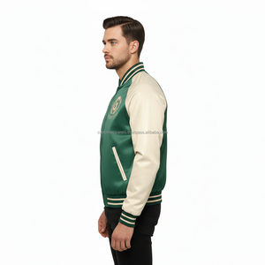 Chaqueta Bomber Casual de Satén para Hombre, con Bordado, Cierre de Botones, Tela de Poliéster, Mangas Raglán, Resistente al Viento, Reversible, Estilo Universitario, para Verano - Product Image 4