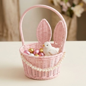 Handmade Pink Wicker <b>Easter</b> <b>Basket</b> with <b>Bunny</b> Ears And Pearl Decor Vietnam Wholesale From Vietnam - Product Image 2