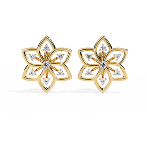 ต่างหูทองคำ 18K ประดับเพชรเพาะเลี้ยงในห้องปฏิบัติการที่ได้รับการรับรองจาก IGI รูปทรงดอกไม้ชุบทองคำเหลือง - Product Image 4