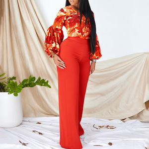 Ensemble deux pièces tendance pour femme grande taille, imprimé africain élégant, en spandex/polyester, taille haute, jambe large, combinaison et robe d'été 2026 - Product Image 1