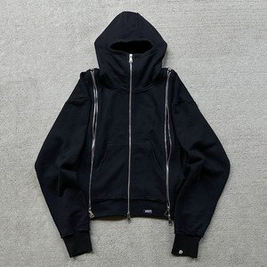 Sweats à capuche en molleton français 100% coton sur mesure, poids lourd, streetwear, surdimensionnés, triple fermeture éclair, pour l'hiver, matière de haute qualité - Product Image 6