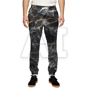 กางเกงวอร์มทรงถุงเอวสูงของผู้ชายกางเกงวอร์มผ้าฝ้ายโพลีเอสเตอร์น้ำหนักมากสไตล์ฮิปฮอปย้อมสีฟอกสีเข้มตรงตามสั่ง - Product Image 3