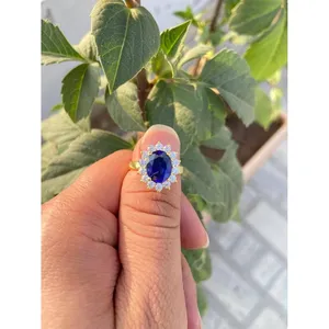 Lab-Created Blue Sapphire <b>Ring</b> 925 Sterling Silver Handmade Fine Gemstone Jewelry Wholesale Supplier - Product Image 2